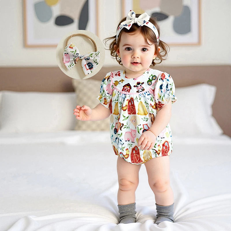 Adorable Toddler Floral Print Sleeveless Romper with Matching Bow Headband Set for Summer Outings and Playdates Shopifynow