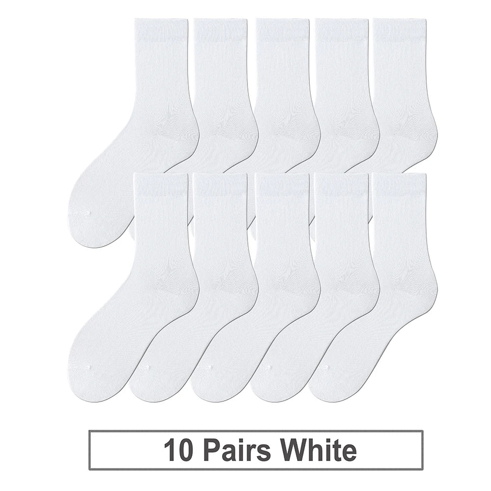 10 Pairs New Men's Cotton Socks Black Business Men Socks Soft Breathable Autumn Spring for Male White US6-10 Shopifynow