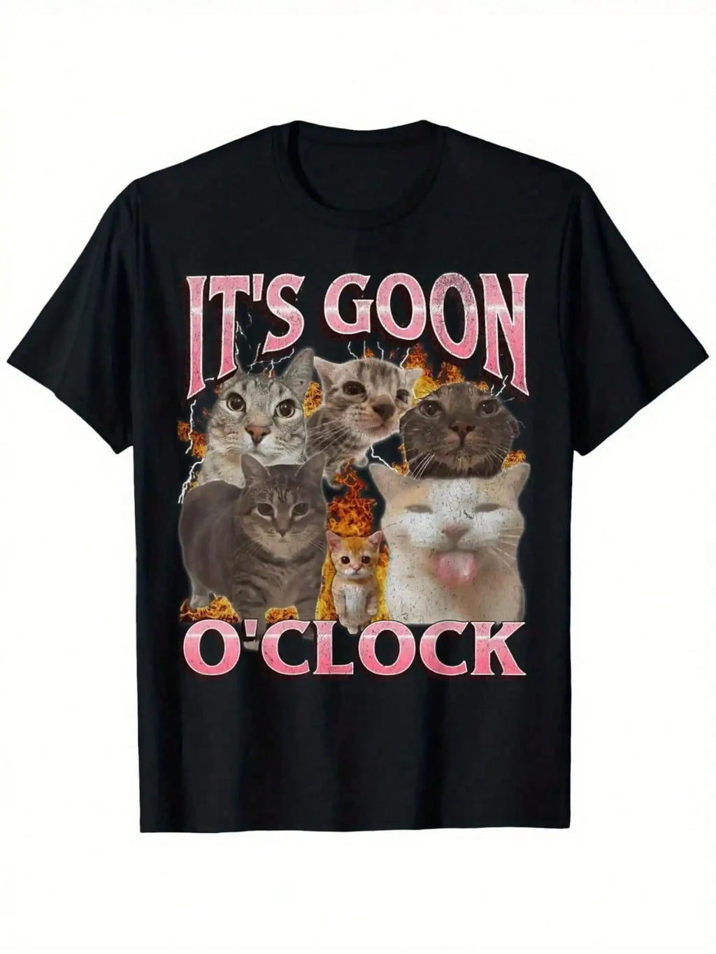 Men's "It's Goon O'Clock" Laughing Cat Meme T-Shirt – 100% Cotton, Round Neck, Short Sleeve,Humorous Tshirt | Bold Text Style | Shopifynow