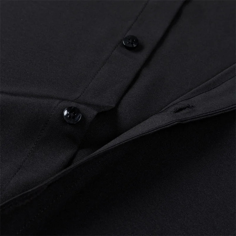 Men s Classic Button-Down Shirt with Long Sleeves Solid Color Casual Business Top for Spring Streetwear and Beach Vacation Shopifynow