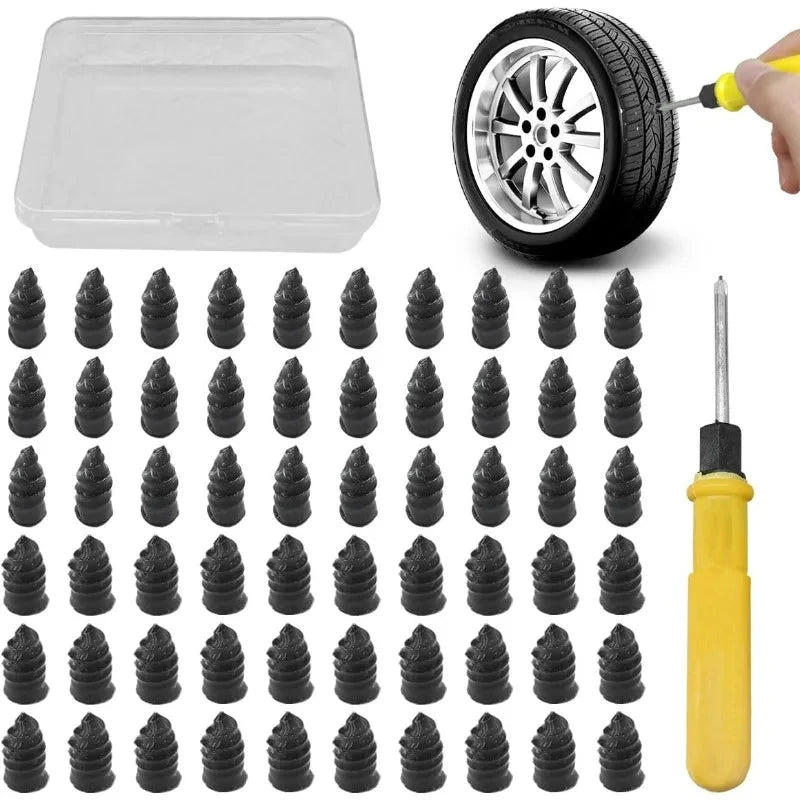 60PCS Tire Repair Rubber Nails Tire Puncture Repair Tool Kit with Screwdriver Vacuum Repair Tire Screw Plug Kit for Car MT Bike Shopifynow