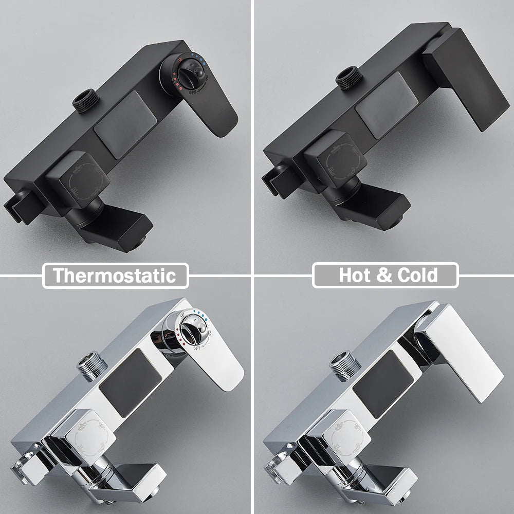Black Digital Display Thermostatic Shower Faucet Bathroom Thermostatic 4 ways Rainfall Shower Mixer Tap,Shelf and Bidet Faucets - Shopifynow