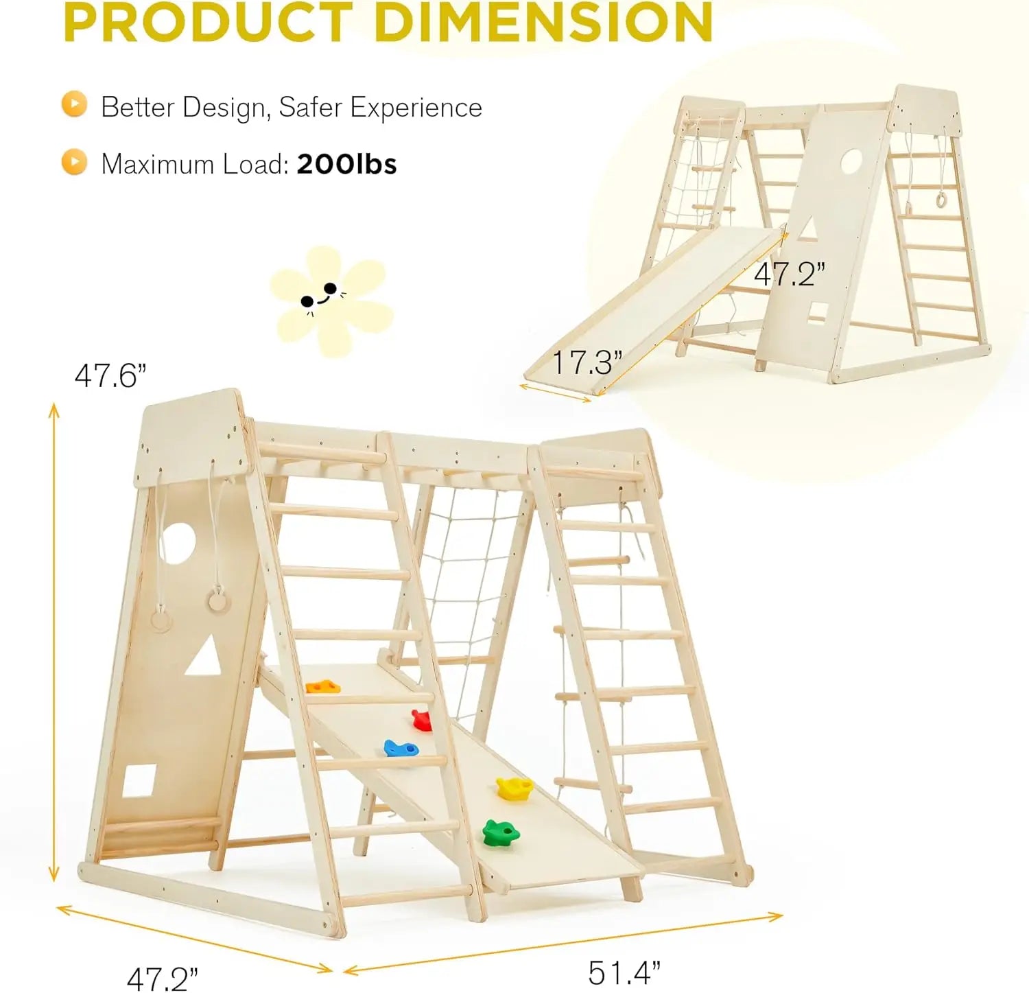 Indoor Jungle Gym, 9 in 1 Kids Indoor Playground, Climbing Toys for Kids with Climbing Wall, Slide, Monkey Bars, Rope Ladder and Shopifynow