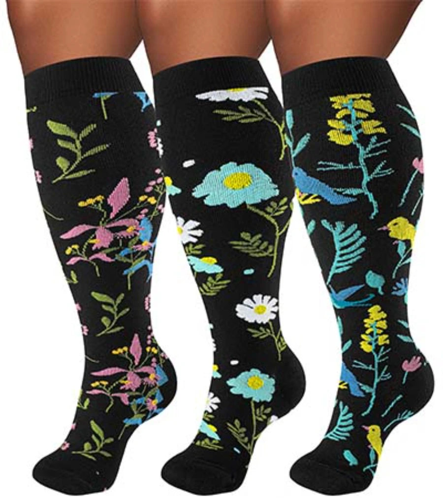 3 Pairs Extra Wide Plus Size Compression Socks for Women and Women Mid-Calf Sports Socks for Running, Cycling, and Travel Shopifynow