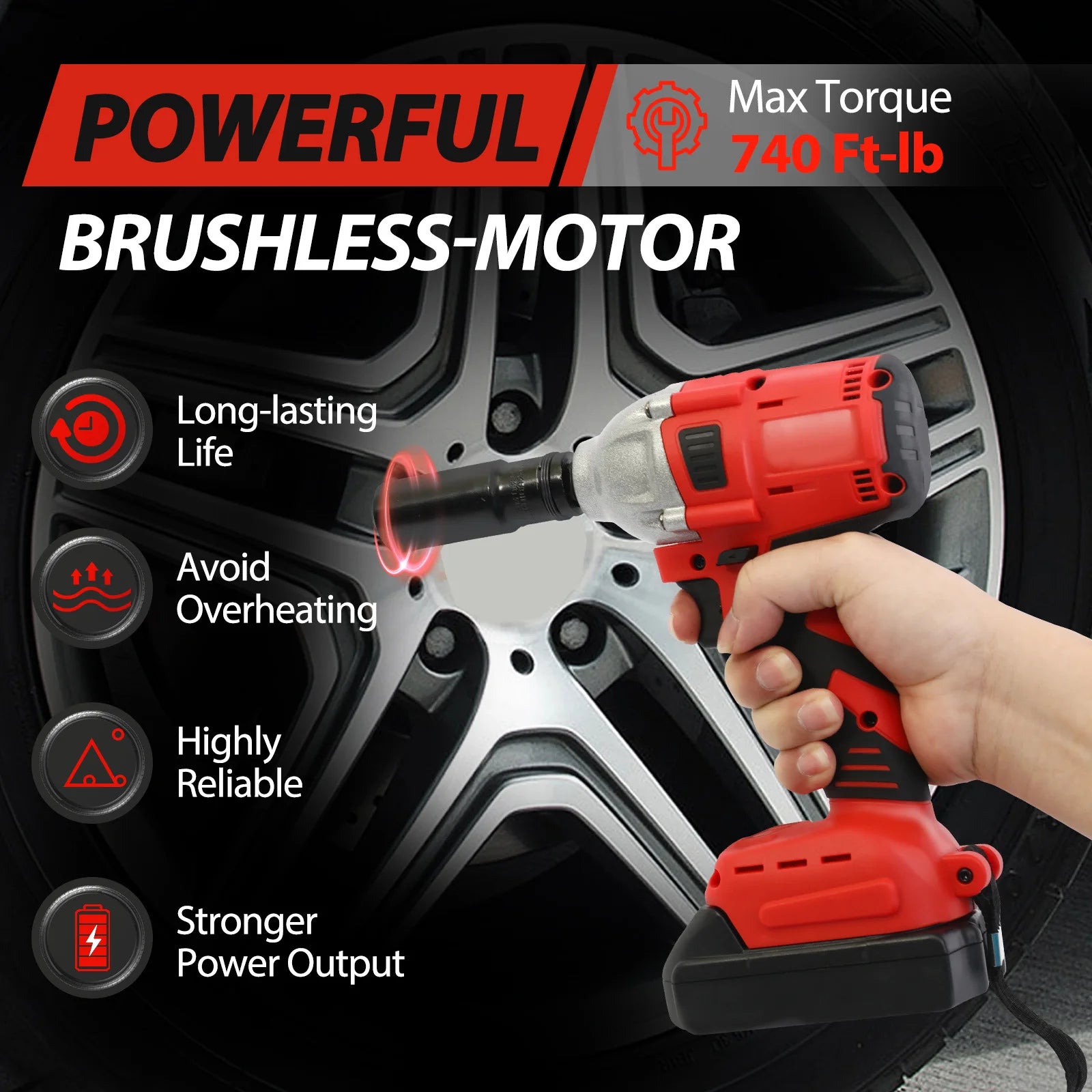 1000N.m (740ft-lbs) Cordless Impact Drill Wrench Brushless Electric High Torque Batteries 1500MAh 20V Fast Charger DIY Tool Shopifynow