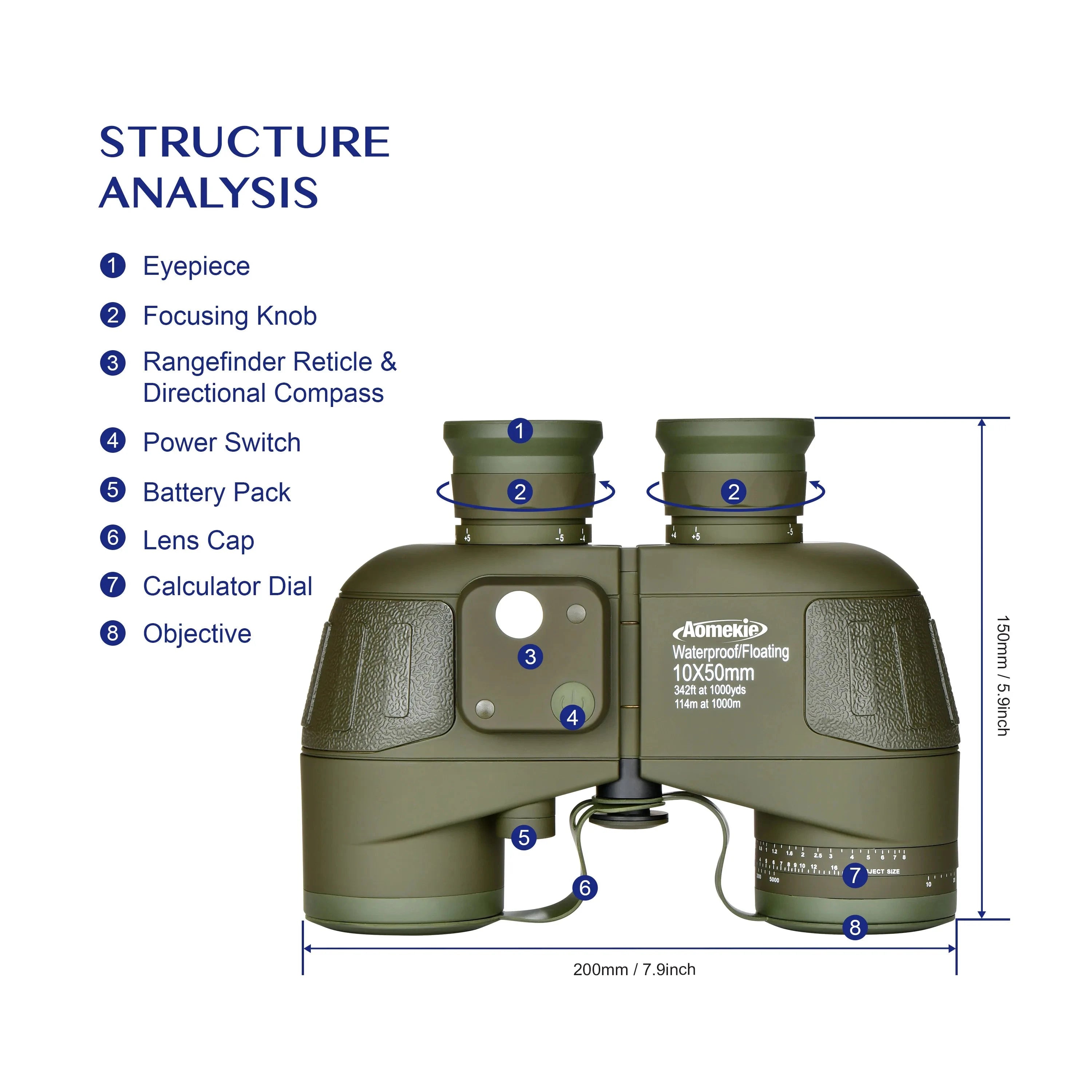 10X50 HD Marine Binoculars with Rangefinder Compass BAK4 Prism 50mm FMC Lens Waterproof for Outdoor Hunting Boating Camping Shopifynow