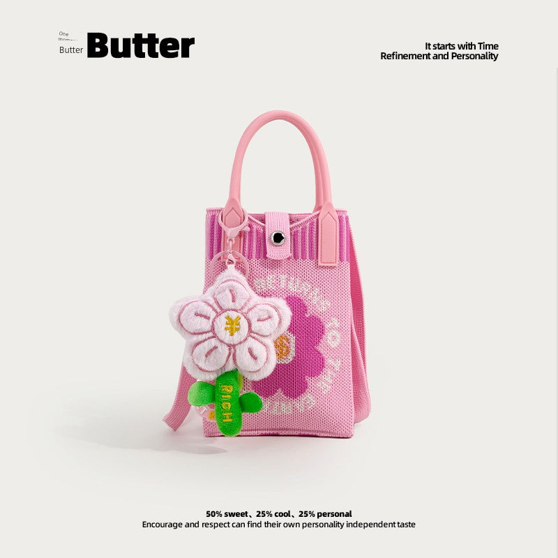 Butter Korean Style New Arrival Florals Cute Knitted Bag Versatile Handheld Mini Shoulder Adjustable Messenger Bag Coin Purse Shopifynow