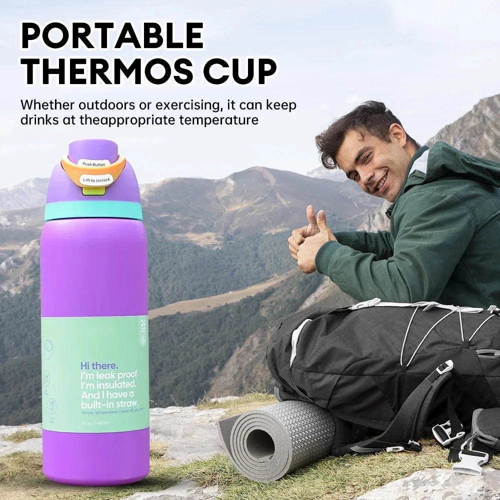 32OZ Vacuum Insulated Water Bottle with Straw Stainless Steel Water Bottle for Outdoor Sports Camping Hiking Thermal Cup Shopifynow