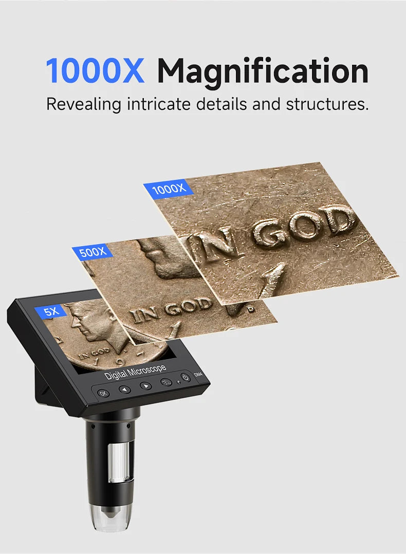 Hayve DM4 Digital Microscope with 4.3 inch IPS Screen 1000X Coin Microscope with 8 LEDs, Compatible with Windows 8GB including Shopifynow