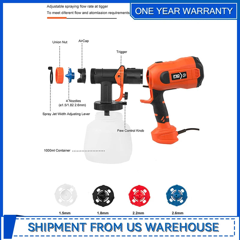 750W Paint Sprayer High Power HVLP Electric Spray Gun with 1200ml Easy Spraying and Cleaning for Home Painting By Prostormer Shopifynow