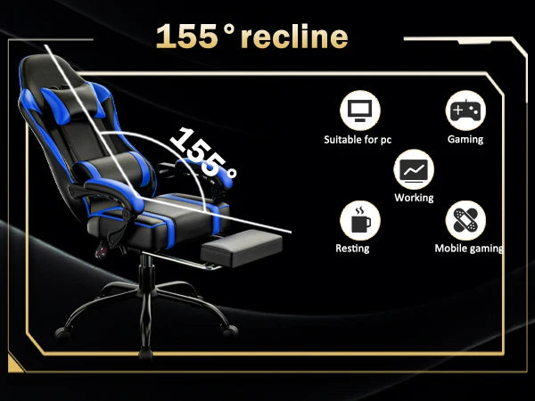 Gaming Chair with Footrest, PU Leather Video Game Chairs for Adults, Reclining Gamer Chair Office Desk Chair - Shopifynow