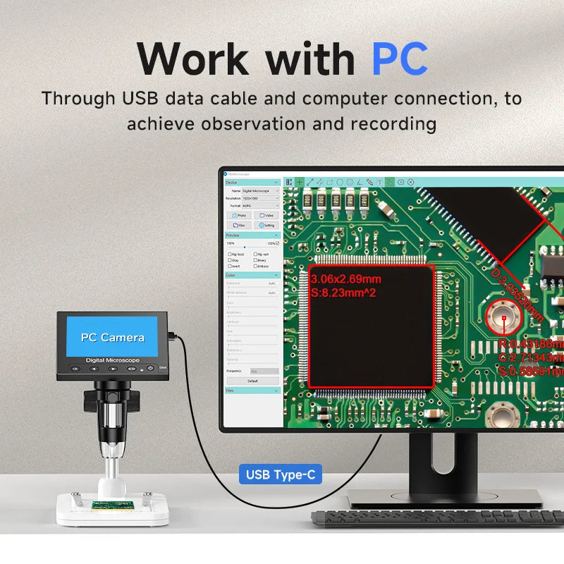 Hayve DM4 Digital Microscope with 4.3 inch IPS Screen 1000X Coin Microscope with 8 LEDs, Compatible with Windows 8GB including Shopifynow