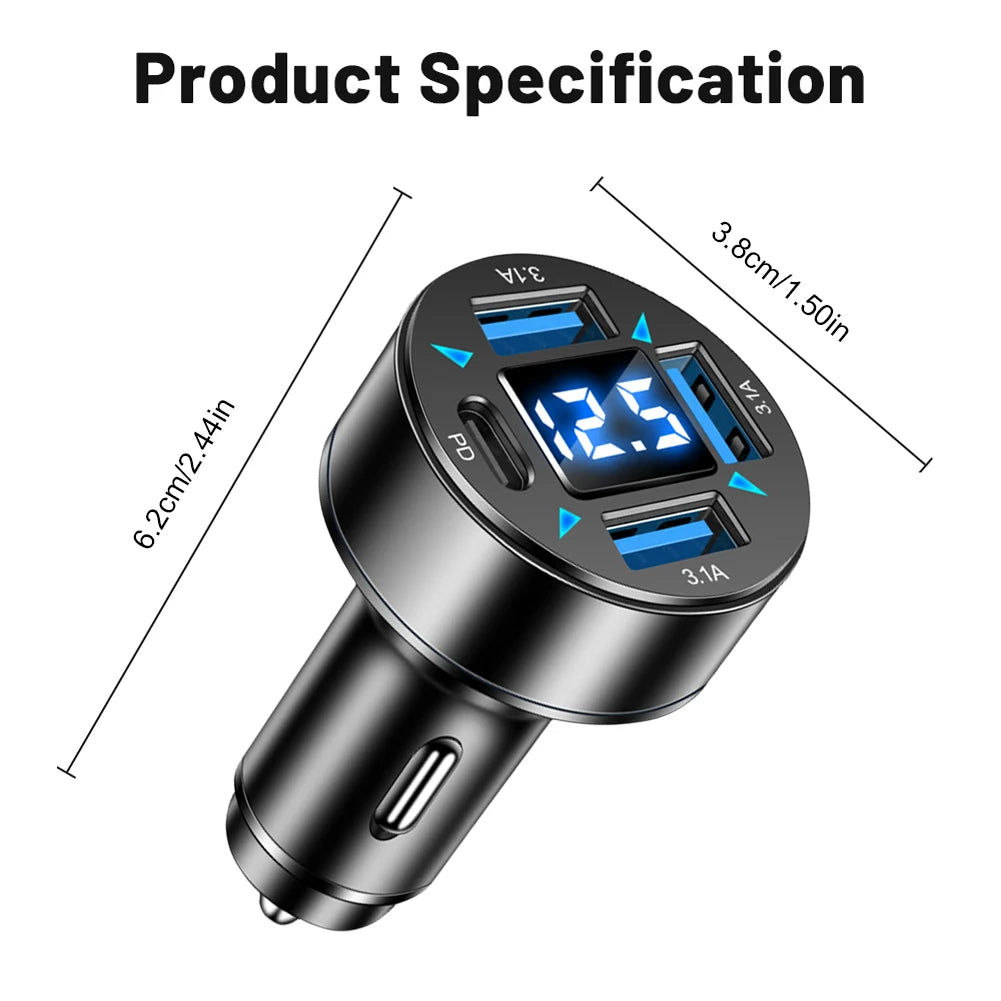 66W Car Charger 4-Port Fast Charging Blue Light Power Socket QC 3.0 Phone Charge Adapter in Car for Xiaomi iPhone Samsung Shopifynow