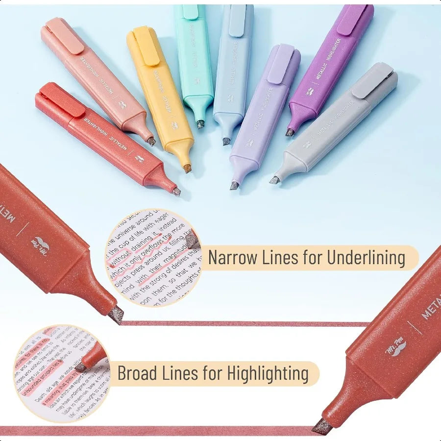 Glitter Highlighters 8Pack Metallic Colors Chisel Tip Aesthetic Highlighters Cute Highlighters for School Highlighters Aestheti