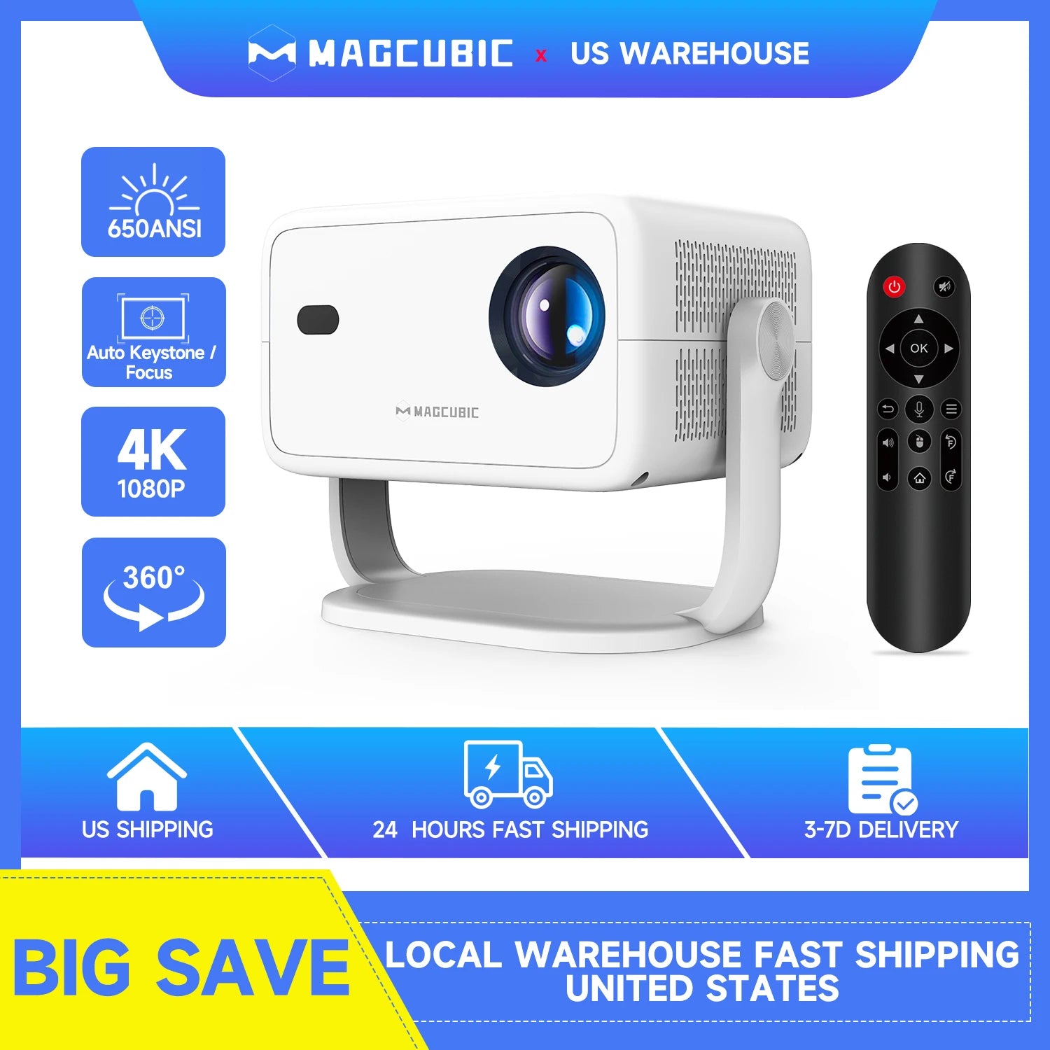 Magcubic Native 1080P 650ANSI 4K Android 11 L018 360° Projector With Auto Keystone Focus Air Mouse Wifi6 BT5.2 Portable Outdoor - Shopifynow