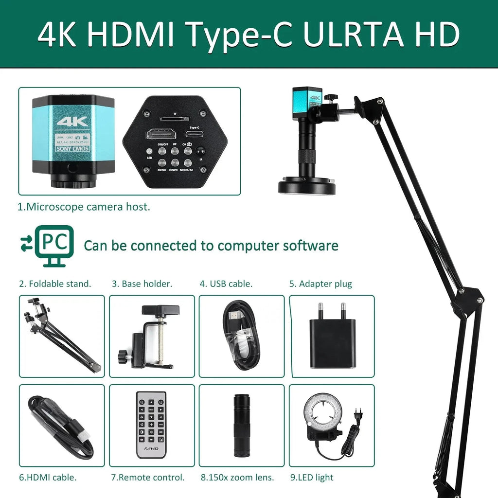 4K Microscope 48MP Digital Microscope For Electronics USB Industrial Cameras HDMI 1-150X Zoom C-Mount Lens Phone Pcb Soldering Shopifynow