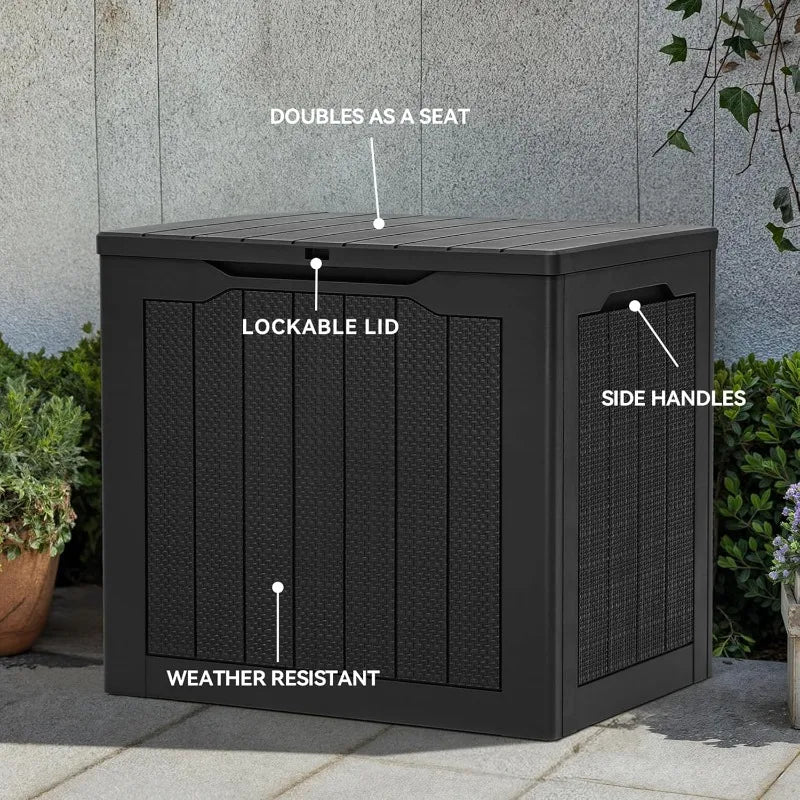 30 Gallon Outdoor Storage Box, Small Water Resistant Resin Deck Box, Indoor Outdoor Lockable Rattan Storage Container f - Shopifynow
