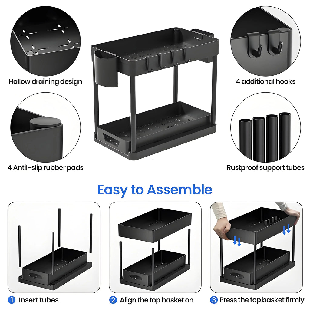 2-Pack Modular Under Sink Shelves - Adjustable Steel Organizer ✔Epoxy-Coated & Rustproof (Cabinet Closet Storage) Shopifynow