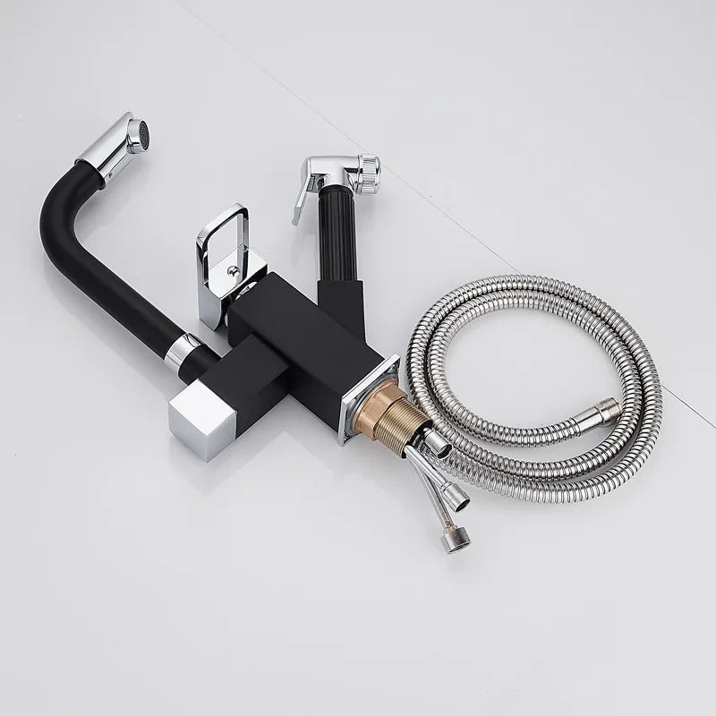 kitchen Sink Faucet Black Deck Mounted Flexible Pull Out Mixer Tap Hot Cold Kitchen Faucet Spring Spout Chrome Silver Faucet Shopifynow