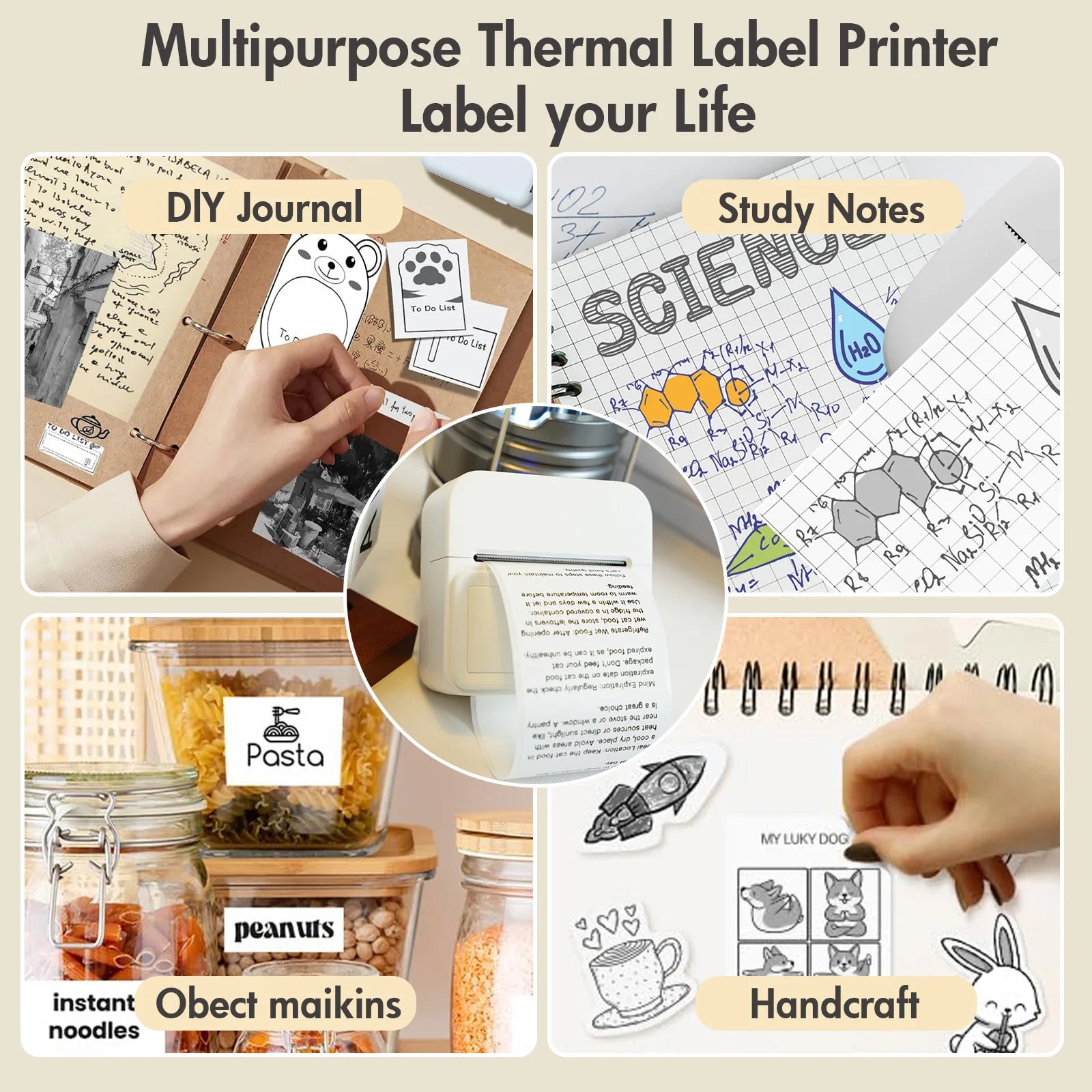 Inkless Thermal Label Printer Portable Bluetooth Pocket Label Maker Home Study with 1roll Stickable Label Paper PC Android IOS Shopifynow