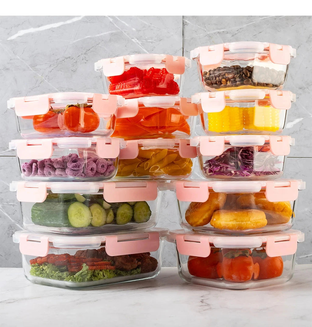16-Piece Glass Food Storage Containers Set, Leakproof Airtight BPA-Free, Microwave & Oven Safe, Stackable Kitchen Organizers wit Shopifynow