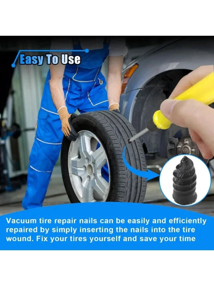 60PCS Tire Repair Rubber Nails Tire Puncture Repair Tool Kit with Screwdriver Vacuum Repair Tire Screw Plug Kit for Car MT Bike Shopifynow