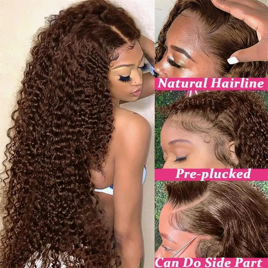 Chocolate Brown Curly Lace Front Human Hair Wigs 13x4 13x6 Brazilian Deep Wave Transparent HD Lace Frontal Wig 4x4 Glueless Wigs Shopifynow
