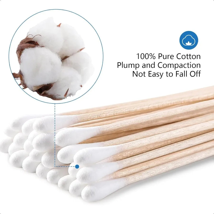 6 Inch Sterile Cotton Tipped Applicators 200 Count Long Cotton Swabs Wood Shaft Medical Swabs