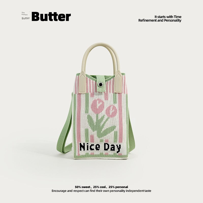 Butter Korean Style New Arrival Florals Cute Knitted Bag Versatile Handheld Mini Shoulder Adjustable Messenger Bag Coin Purse Shopifynow