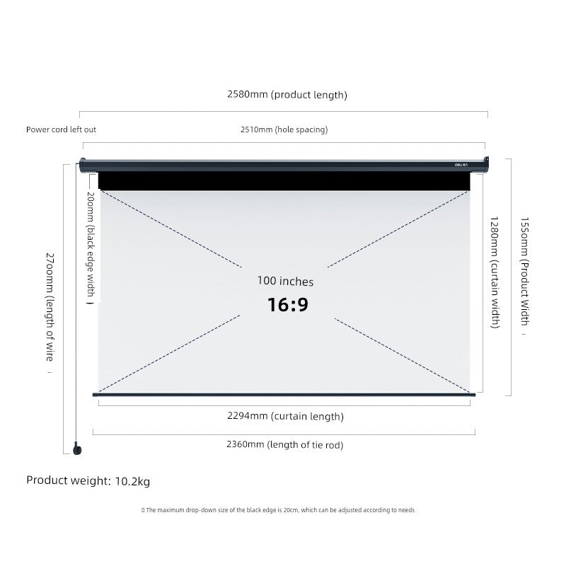 Deli Hanging Projection Screen Curtain Electric Remote Control 100-Inch 4:3 Projection Curtain Office For Home Projector Curtain 120-Inch 16:10 Tripod Screen Wall Screen 84-Inch Shopifynow