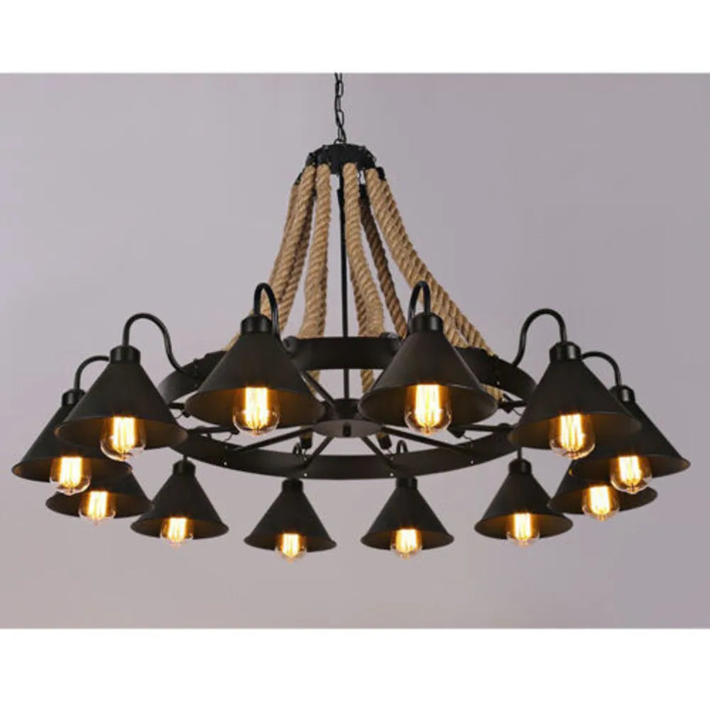Bymaocar 12 Lights Hemp Rope Vintage Industrial Chandelier Ceiling Light Rustic Wheel Large Pendant Light Fixture Fit  Cafe Bar Shopifynow