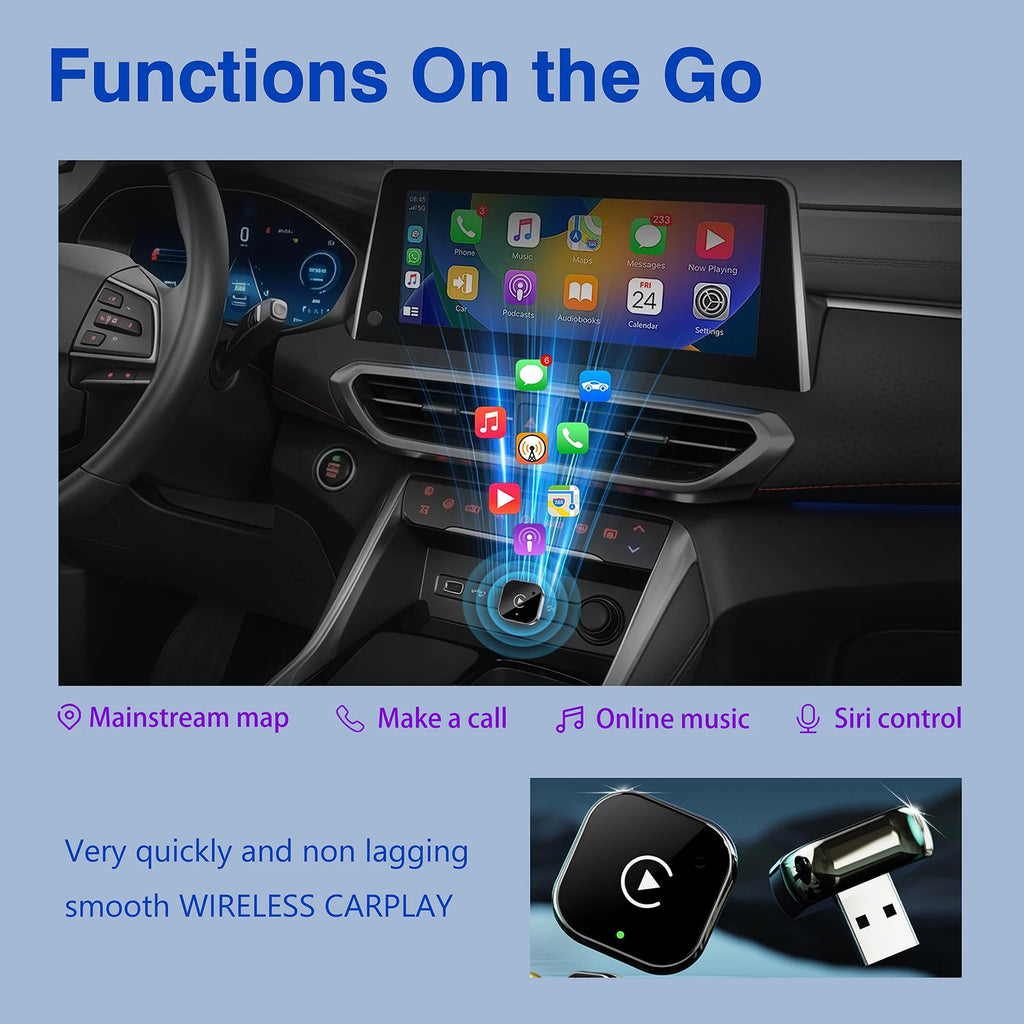 Wireless CarPlay Adapter for iPhone -Mini Plug & Play Auto Connect, 5GHz WiFi Low Latency, iOS 10+ Compatible with Wired CarPlay - Shopifynow