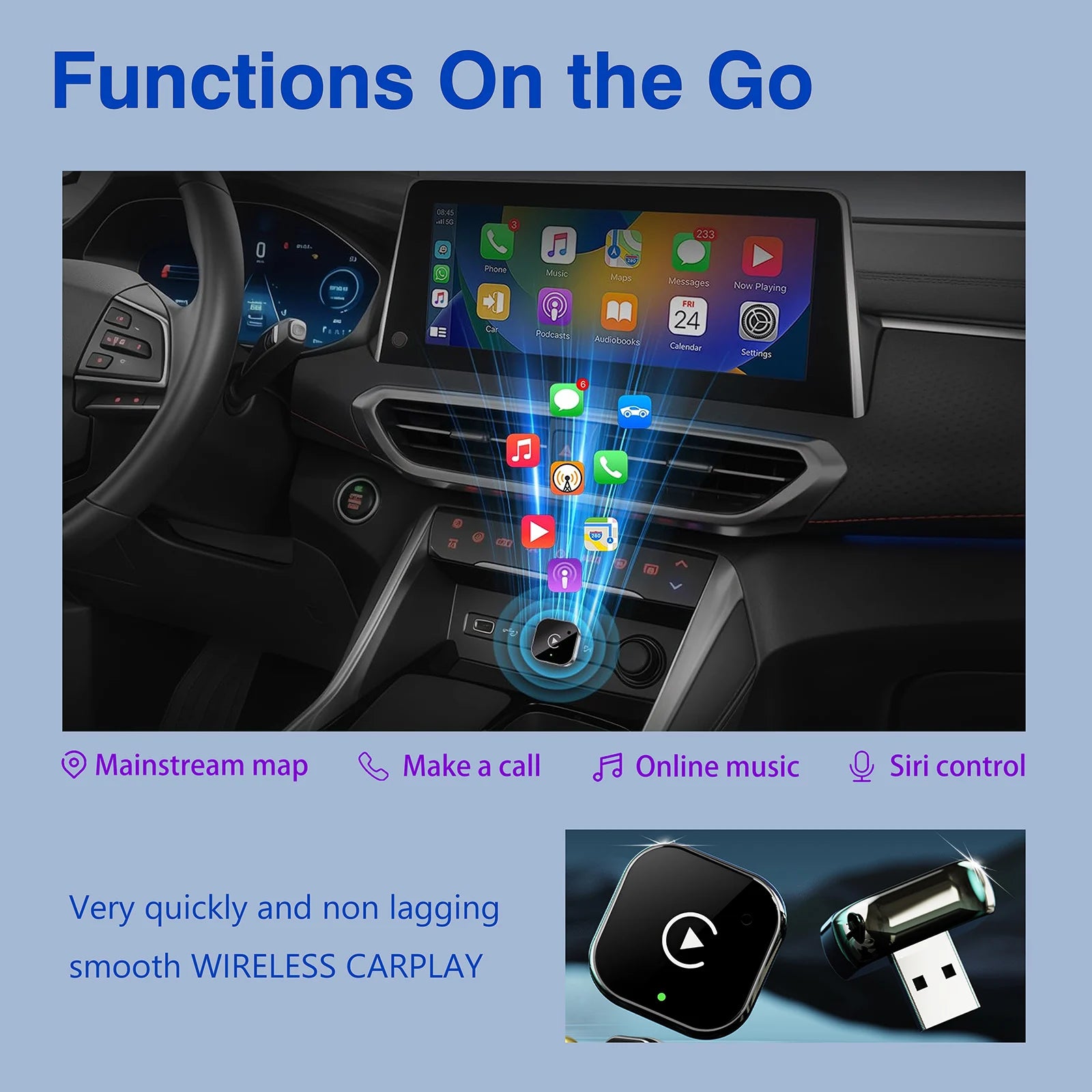 Wireless CarPlay Adapter for iPhone -Mini Plug & Play Auto Connect, 5GHz WiFi Low Latency, iOS 10+ Compatible with Wired CarPlay - Shopifynow