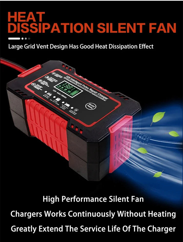 Car Battery Charger 12V Intelligent Pulse Repair LCD Display Car Battery Motorcycle Battery Charging Battery Repair Charger Shopifynow