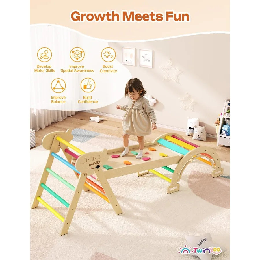 7 in 1 Pikler Triangle Set Foldable Toddler Baby Climbing Toys Solid Wooden Montessori Climbing Set Baby Climber Indoor Playgro Shopifynow