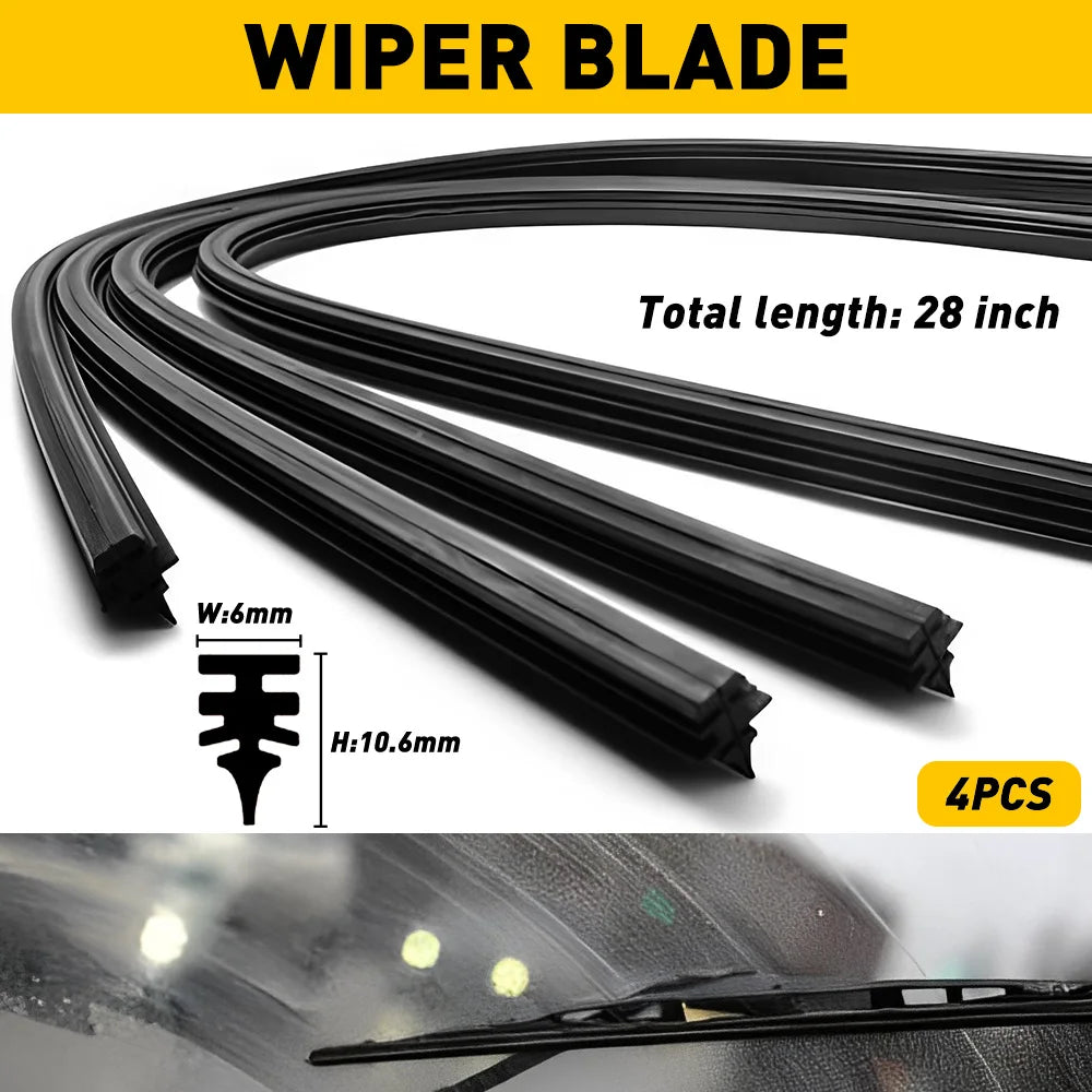 4Pcs 28" Car Bus Rubber Universal Frameless Windshield Wiper Blade Refill Black Silica Gel For Windshield Of Cars Buses Vans