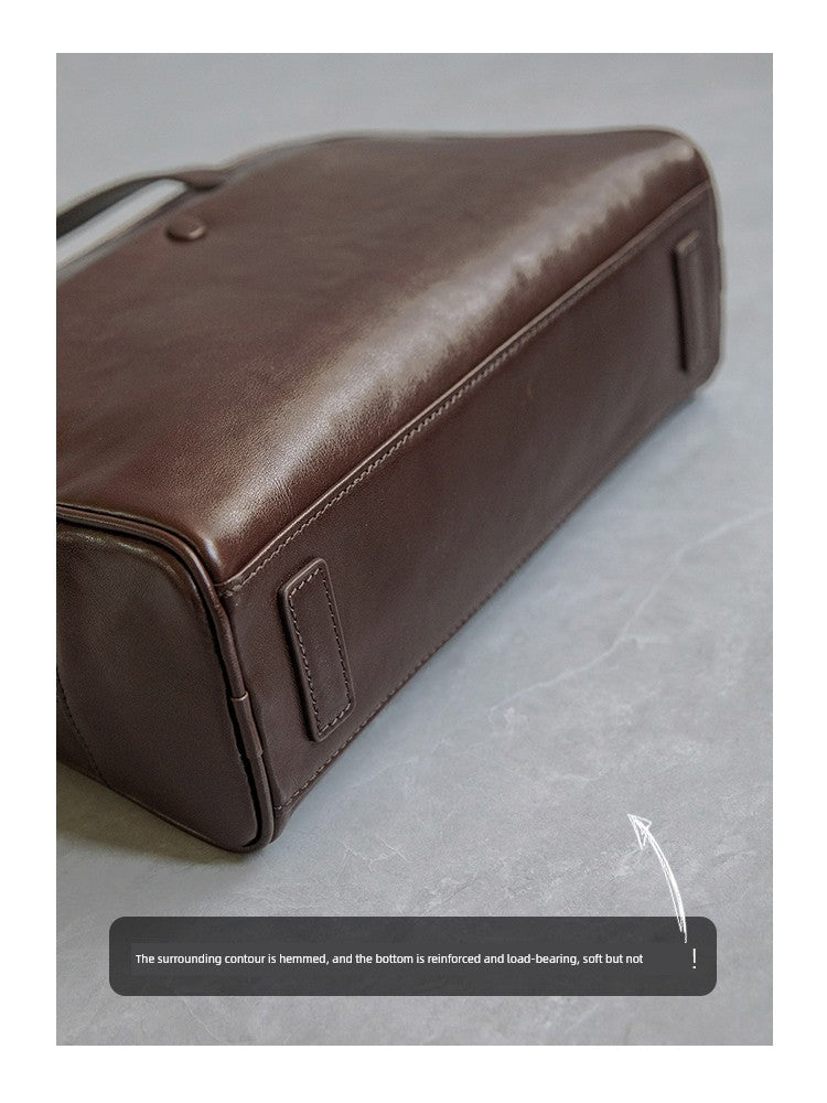 Fan Jia Leather Vegetable Tanned Full-Grain Leather Cowhide Leather Women's 2025 New Arrival Boston Shoulder Work Clothing Bowling Bag Shopifynow