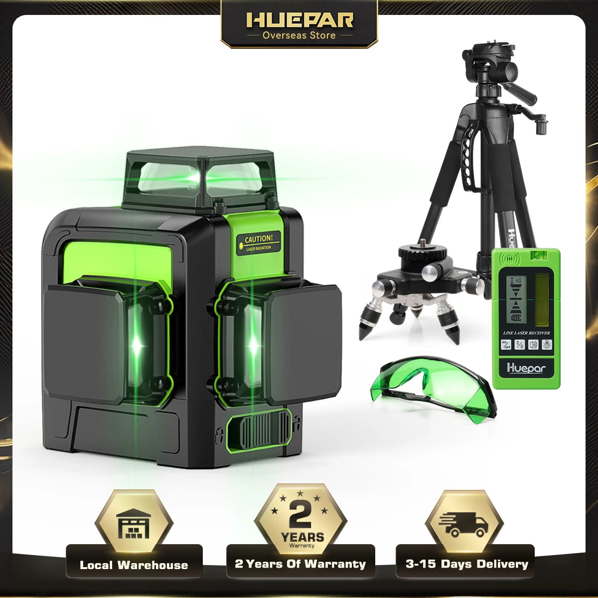 Huepar 903CG Set 12 3D Cross Lines Laser Level Osram Green Laser Beam Self-Leveling 360 Vertical Horizontal with Receiver Tripod - Shopifynow
