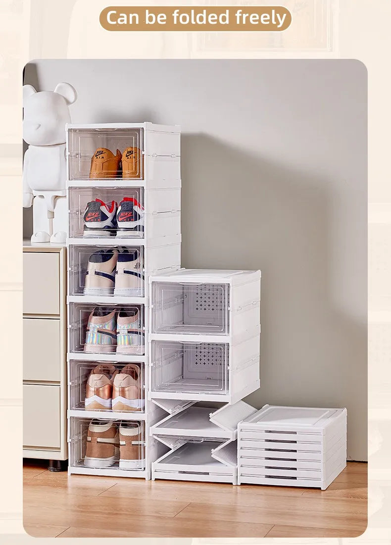 6 Layers Shoes Box Foldable Transparent Sneaker Shoe Storage Organizers Box Stackable Dustproof High-top Cabinet Shoe Rack Shelf - Shopifynow