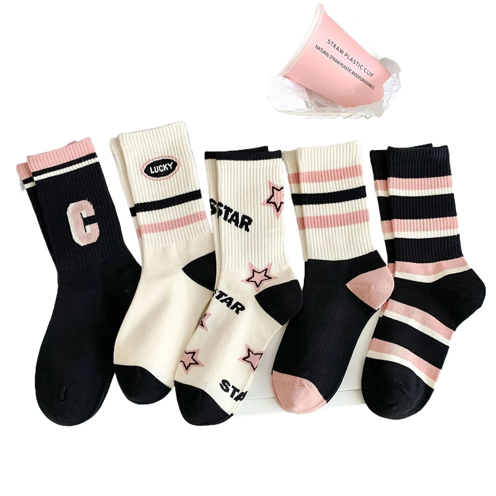 5 Pairs of Cozy Patchwork Crew Socks - Soft, Breathable, and Comfy Mid Tube Socks for Fall & Winter - Hand Washable Shopifynow