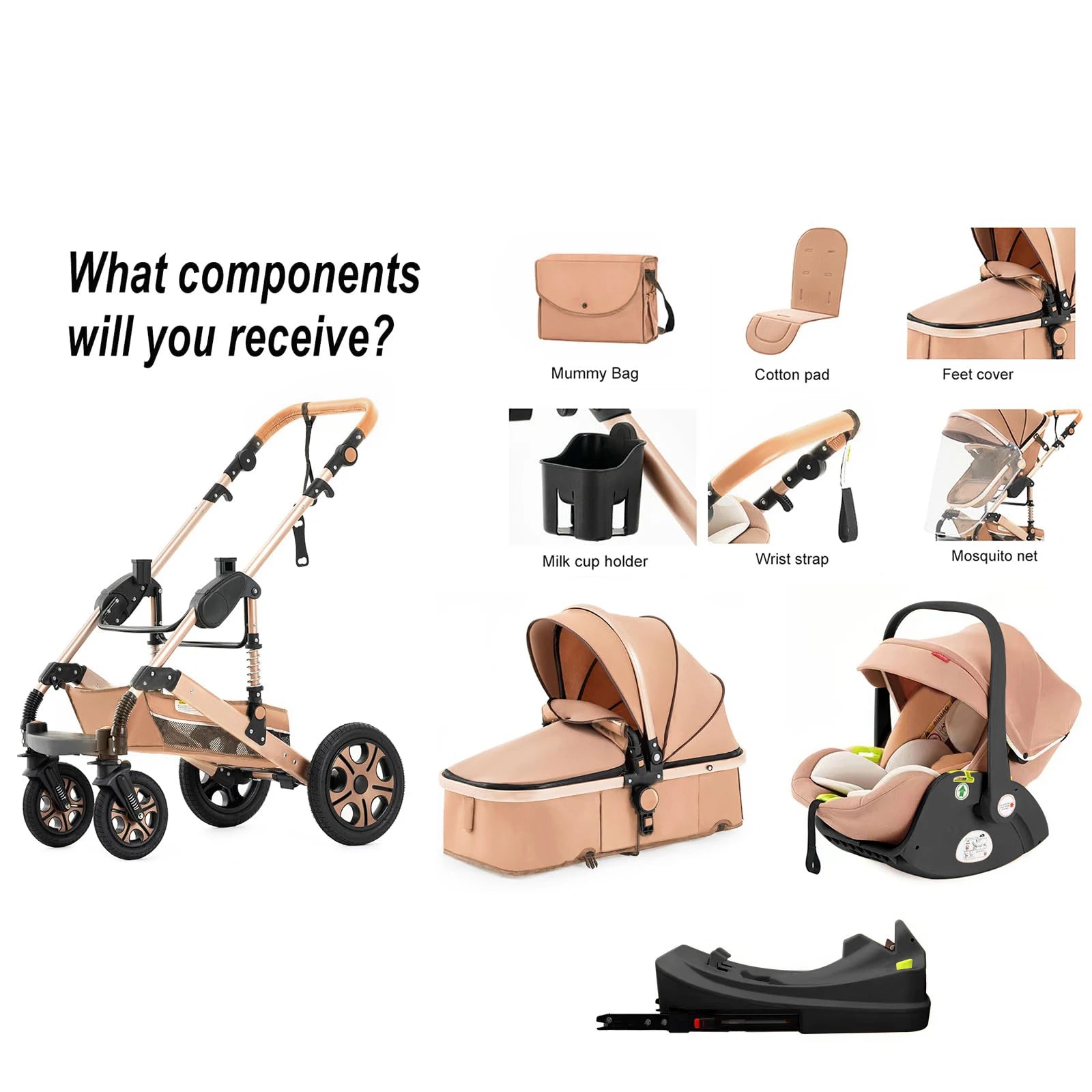 3 in 1 Baby Stroller,Baby Travel System,Baby Carriage 3in1 with Isofix Base,Foldable Newborn Pram,Reversible Standard Stroller Shopifynow