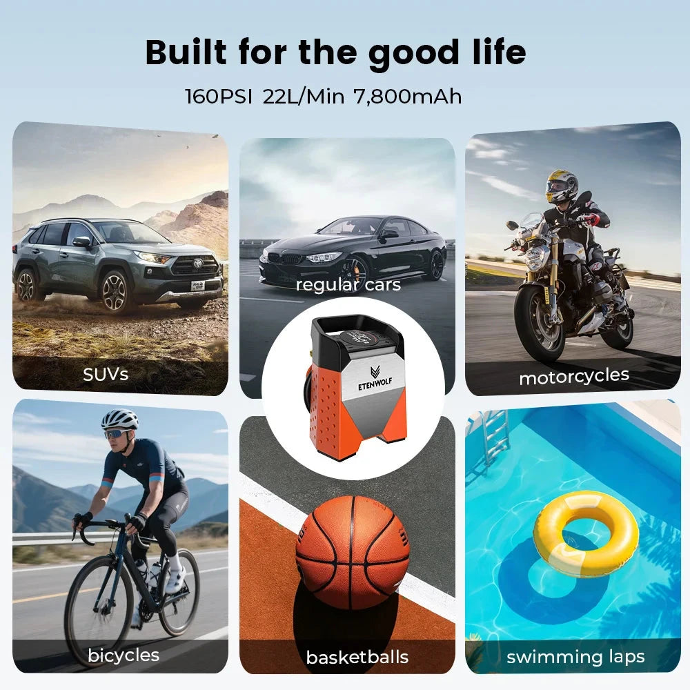 ETENWOLF ZEPHYR S3C Portable Air Compressor 100% Duty Cycle Car Tire Inflator 7800mAh for Cars, Motorcycles, Bicycles Balls Shopifynow