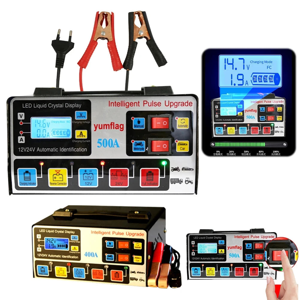 500A Battery High Power Fast Charger 12V/24V Car Battery Charger LCD Display Smart Charger for Lead-Acid AGM GEL EFB Batteries Shopifynow