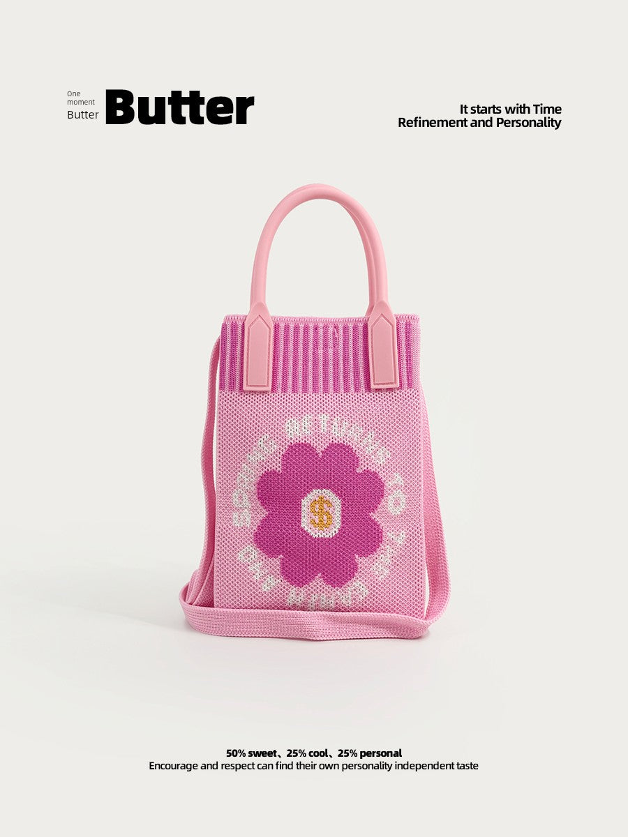 Butter Korean Style New Arrival Florals Cute Knitted Bag Versatile Handheld Mini Shoulder Adjustable Messenger Bag Coin Purse Shopifynow