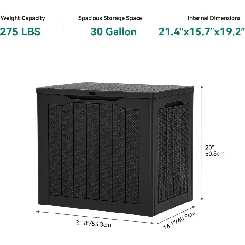 30 Gallon Outdoor Storage Box, Small Water Resistant Resin Deck Box, Indoor Outdoor Lockable Rattan Storage Container f - Shopifynow