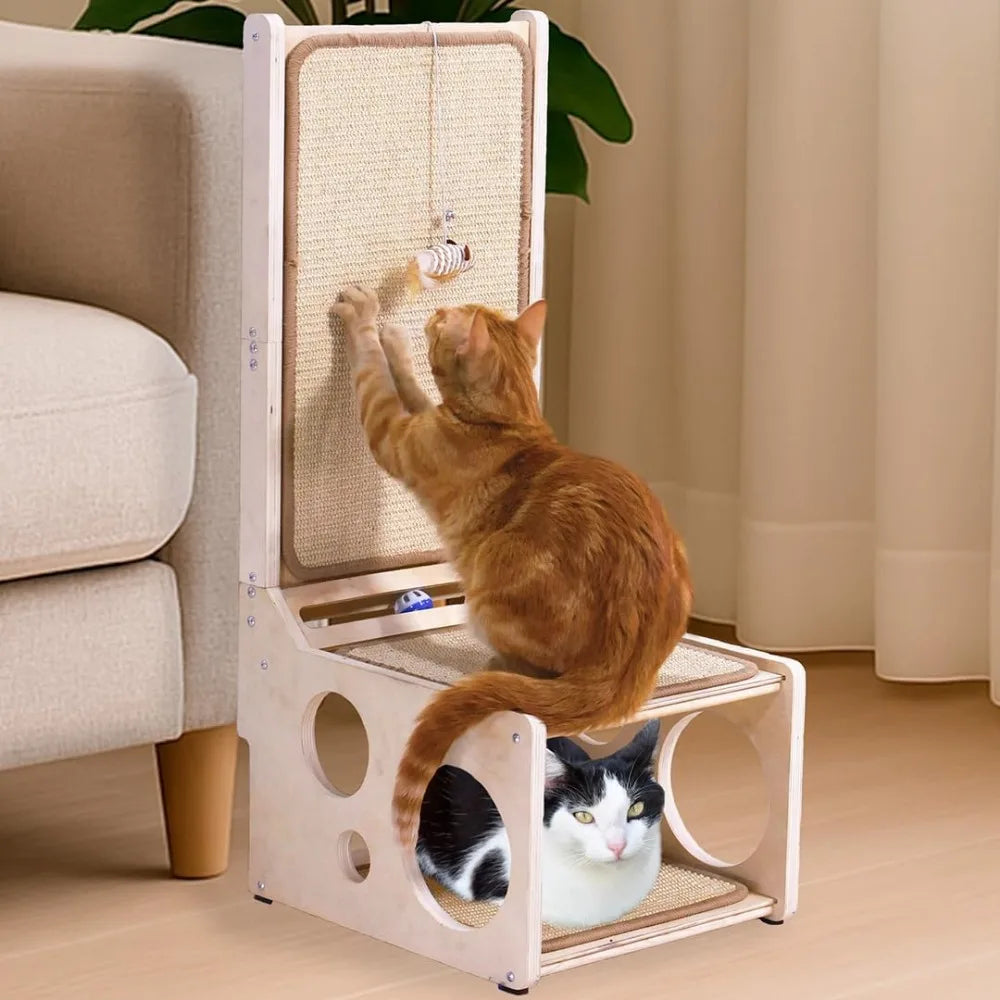 L Shaped Cat Scratch Pad with Toy – Sisal Cat Scratcher Post & Hideaway for Indoor Cats | Vertical & Horizontal Corner Scratchin