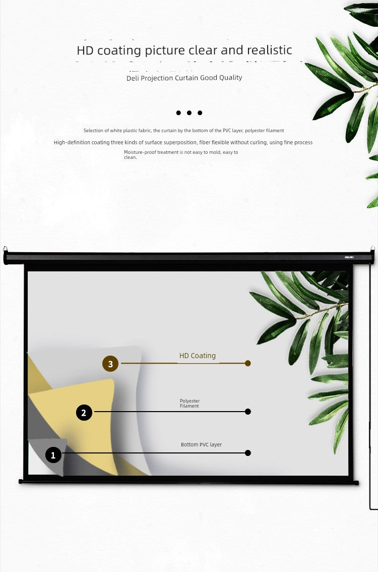 Deli Hanging Projection Screen Curtain Electric Remote Control 100-Inch 4:3 Projection Curtain Office For Home Projector Curtain 120-Inch 16:10 Tripod Screen Wall Screen 84-Inch Shopifynow