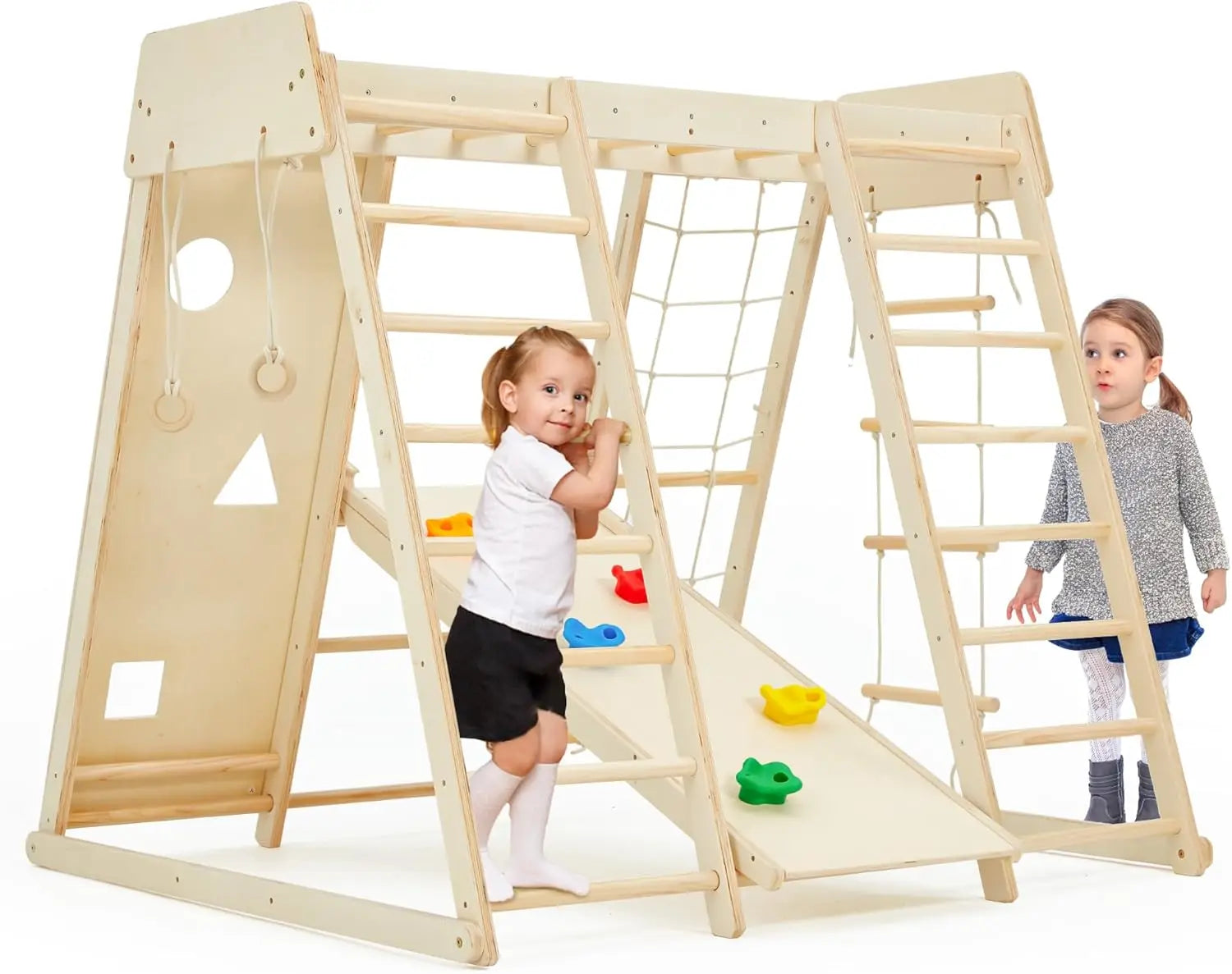 Indoor Jungle Gym, 9 in 1 Kids Indoor Playground, Climbing Toys for Kids with Climbing Wall, Slide, Monkey Bars, Rope Ladder and Shopifynow