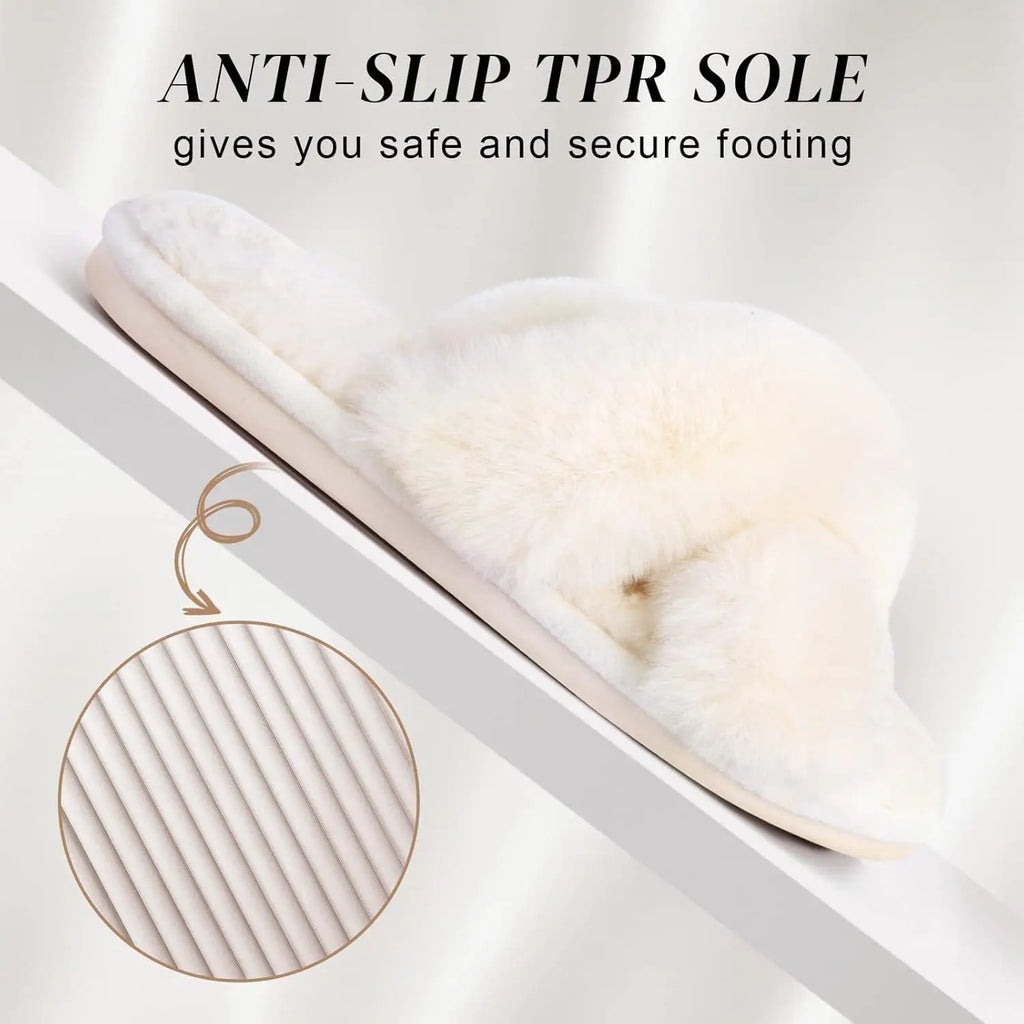 Women's Fuzzy Memory Foam Slippers Comfy Cross Band House Shoes Open Toe Indoor Gifts for Ladies Shopifynow