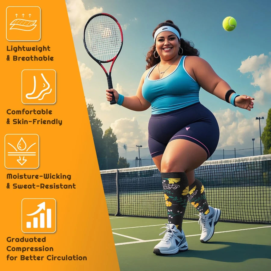 3 Pairs Extra Wide Plus Size Compression Socks for Women and Women Mid-Calf Sports Socks for Running, Cycling, and Travel Shopifynow